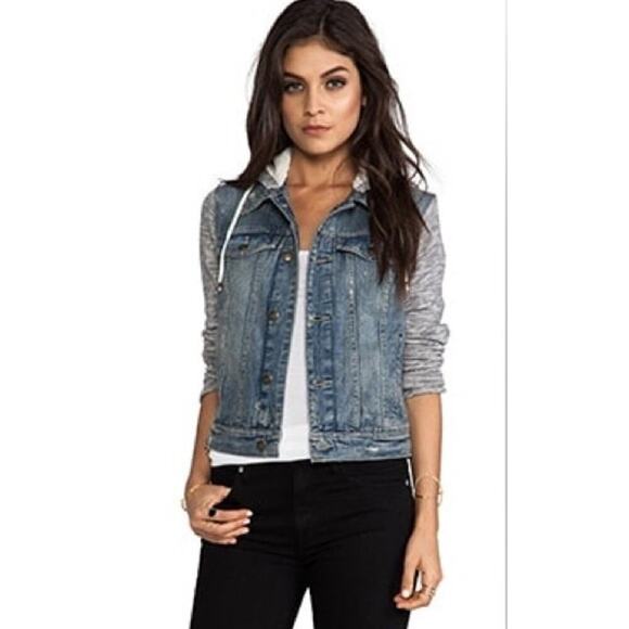 Free People Distressed Jean Jacket and Knit Hoodie Indie Wash size Small - Picture 9 of 9